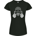 Sugar Skull Finger Flip Rude Offensive Womens Petite Cut T-Shirt Black