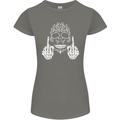 Sugar Skull Finger Flip Rude Offensive Womens Petite Cut T-Shirt Charcoal