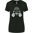Sugar Skull Finger Flip Rude Offensive Womens Wider Cut T-Shirt Black