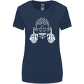 Sugar Skull Finger Flip Rude Offensive Womens Wider Cut T-Shirt Navy Blue