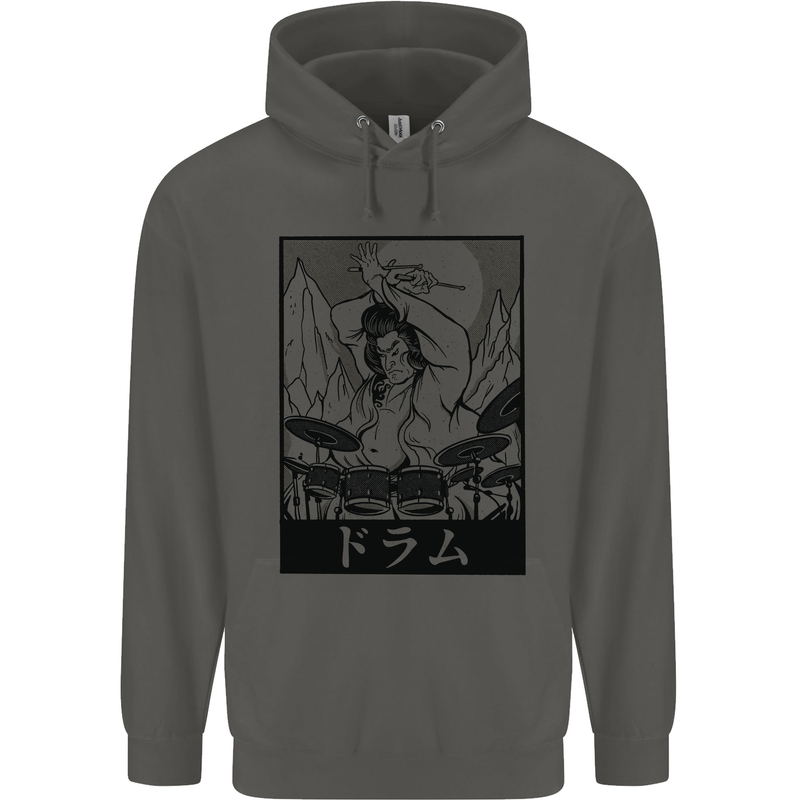 Sumo Wrestler Drummer Drumming Drum Childrens Kids Hoodie Storm Grey
