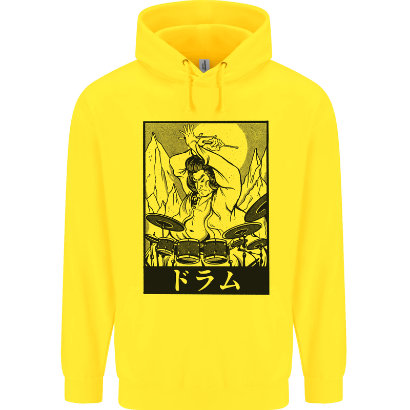 Sumo Wrestler Drummer Drumming Drum Childrens Kids Hoodie Yellow