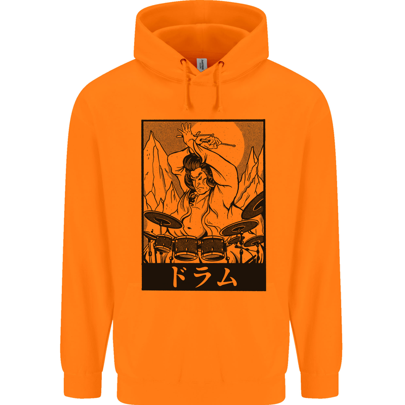 Sumo Wrestler Drummer Drumming Drum Mens 80% Cotton Hoodie Orange