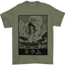 Sumo Wrestler Drummer Drumming Drum Mens T-Shirt Cotton Gildan Military Green