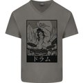 Sumo Wrestler Drummer Drumming Drum Mens V-Neck Cotton T-Shirt Charcoal