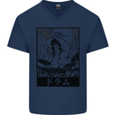 Sumo Wrestler Drummer Drumming Drum Mens V-Neck Cotton T-Shirt Navy Blue