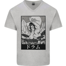 Sumo Wrestler Drummer Drumming Drum Mens V-Neck Cotton T-Shirt Sports Grey