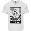 Sumo Wrestler Drummer Drumming Drum Mens V-Neck Cotton T-Shirt White