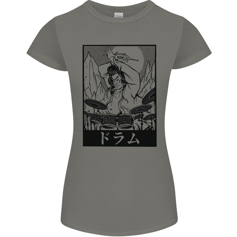 Sumo Wrestler Drummer Drumming Drum Womens Petite Cut T-Shirt Charcoal