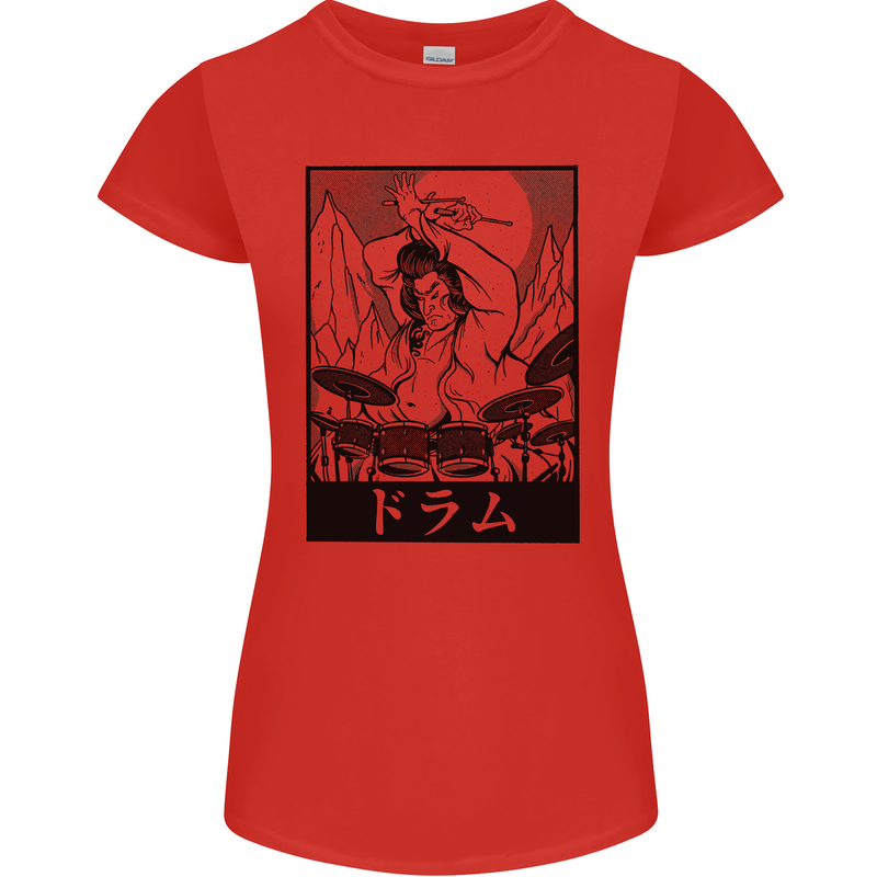Sumo Wrestler Drummer Drumming Drum Womens Petite Cut T-Shirt Red