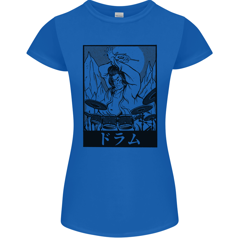 Sumo Wrestler Drummer Drumming Drum Womens Petite Cut T-Shirt Royal Blue