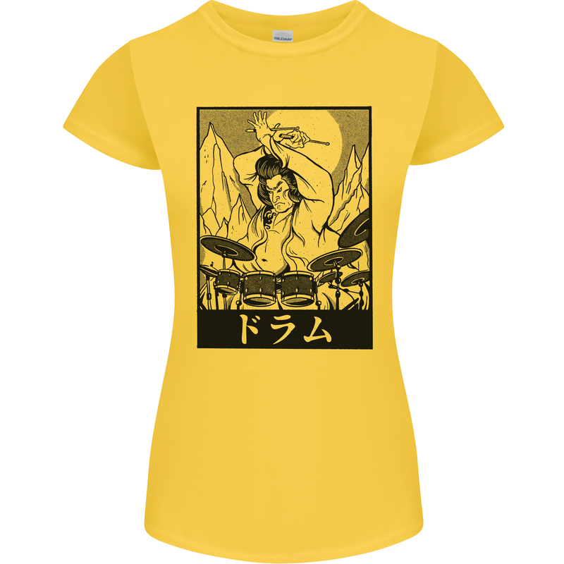 Sumo Wrestler Drummer Drumming Drum Womens Petite Cut T-Shirt Yellow