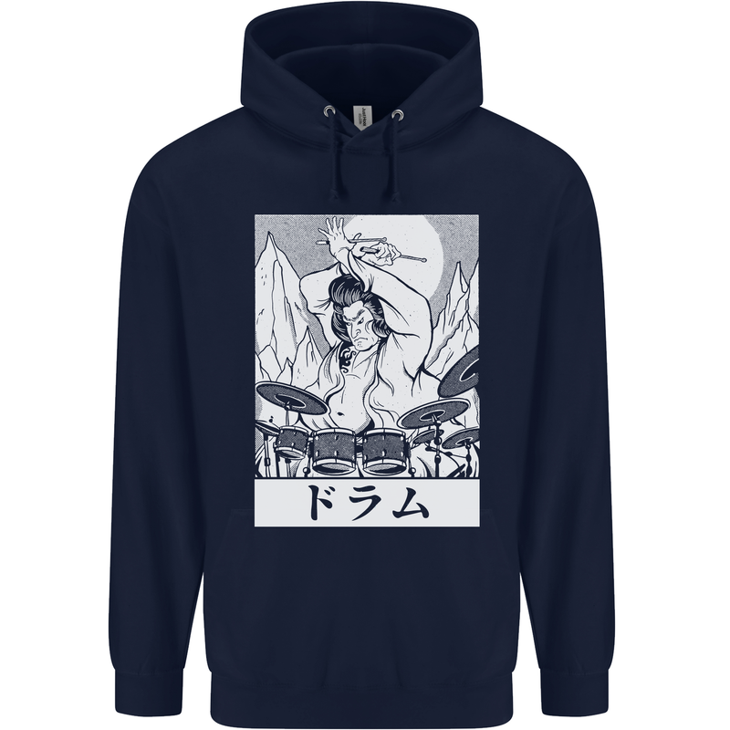 Sumo Wrestler Drummer Drumming Drums Childrens Kids Hoodie Navy Blue