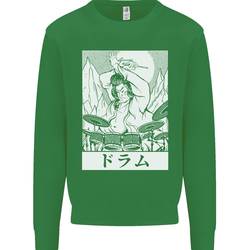 Sumo Wrestler Drummer Drumming Drums Kids Sweatshirt Jumper Irish Green