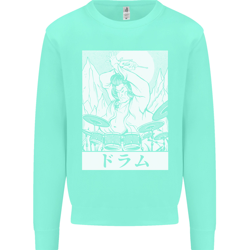 Sumo Wrestler Drummer Drumming Drums Kids Sweatshirt Jumper Peppermint