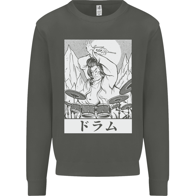 Sumo Wrestler Drummer Drumming Drums Kids Sweatshirt Jumper Storm Grey