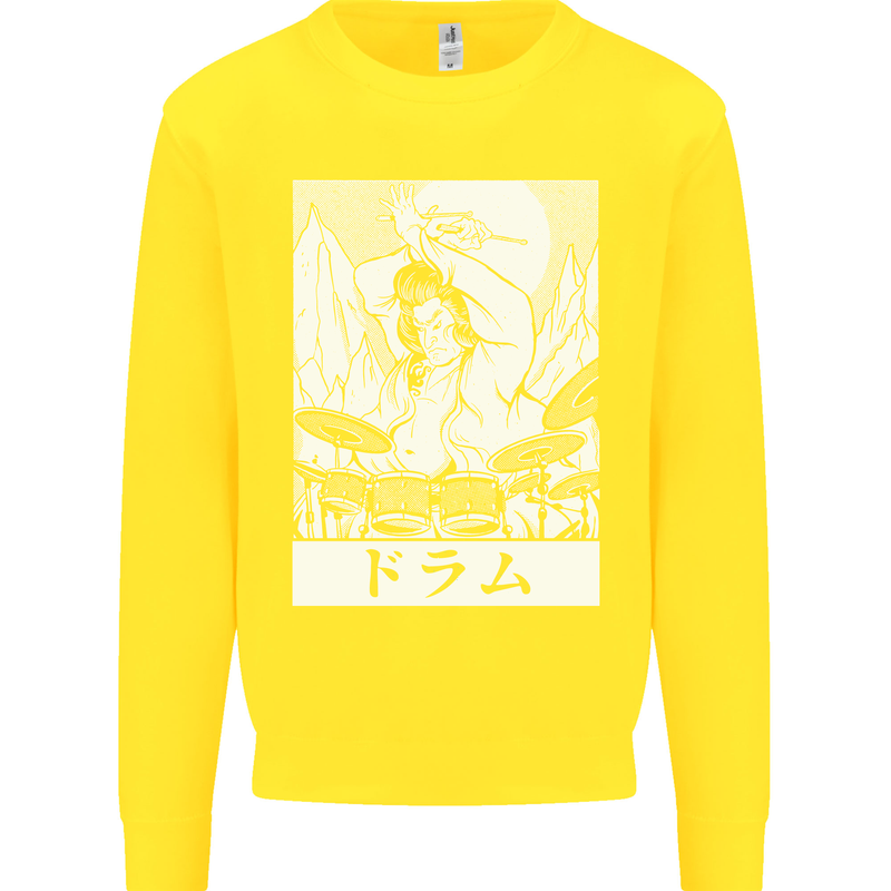 Sumo Wrestler Drummer Drumming Drums Kids Sweatshirt Jumper Yellow