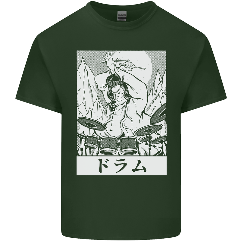 Sumo Wrestler Drummer Drumming Drums Mens Cotton T-Shirt Tee Top Forest Green