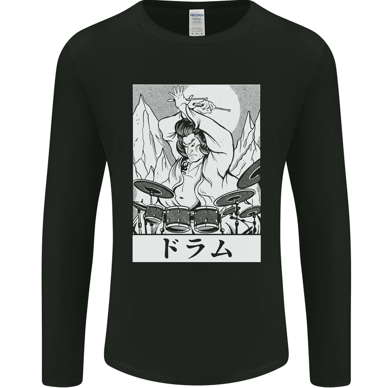 Sumo Wrestler Drummer Drumming Drums Mens Long Sleeve T-Shirt Black