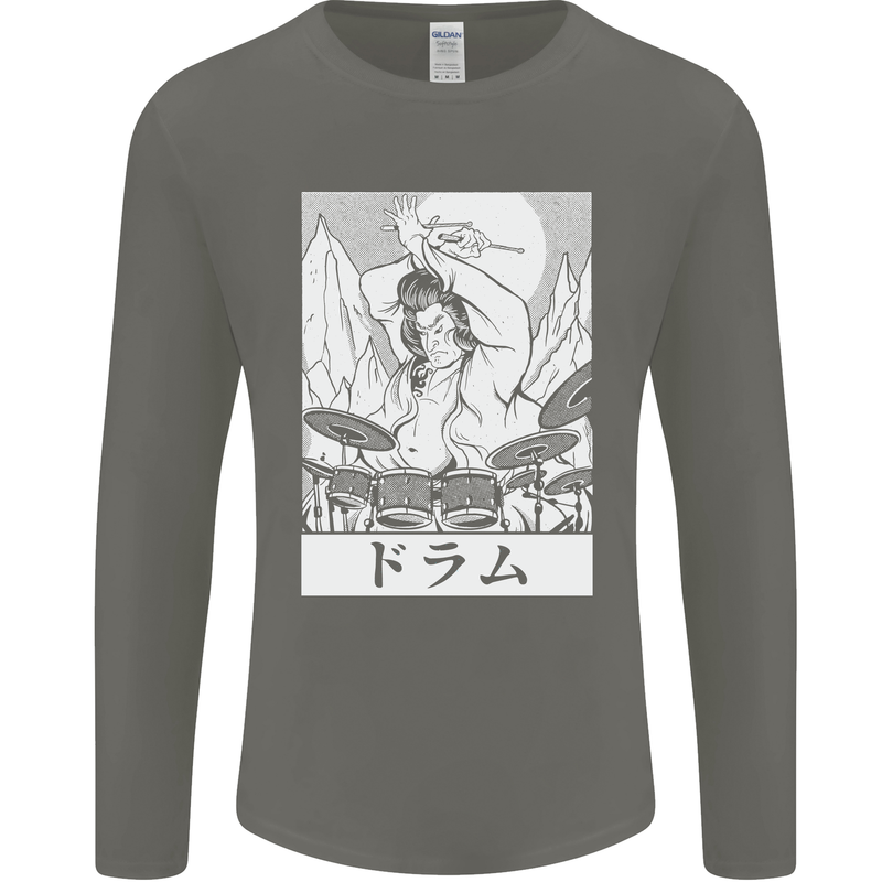 Sumo Wrestler Drummer Drumming Drums Mens Long Sleeve T-Shirt Charcoal