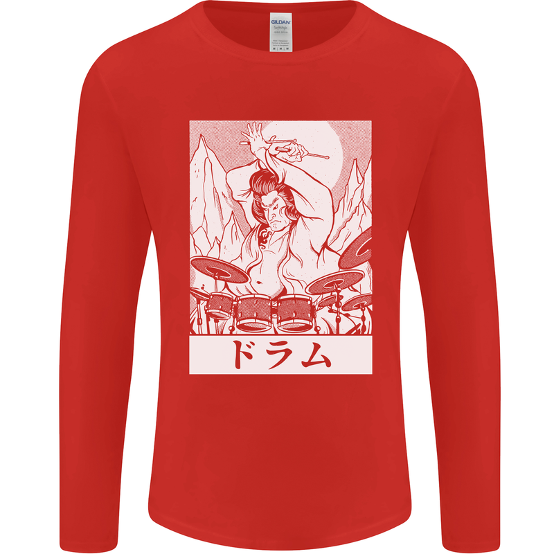 Sumo Wrestler Drummer Drumming Drums Mens Long Sleeve T-Shirt Red