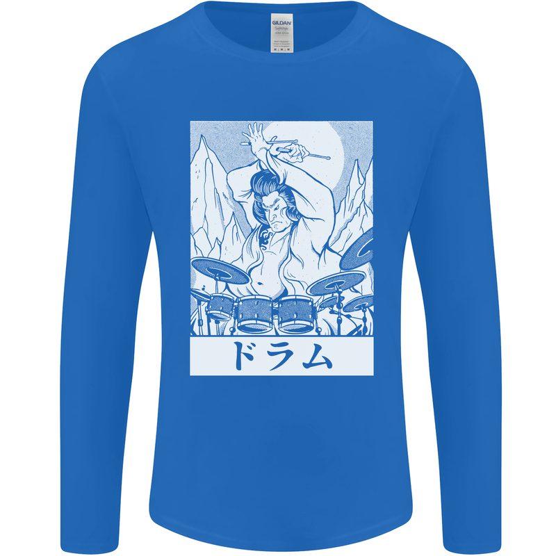 Sumo Wrestler Drummer Drumming Drums Mens Long Sleeve T-Shirt Royal Blue