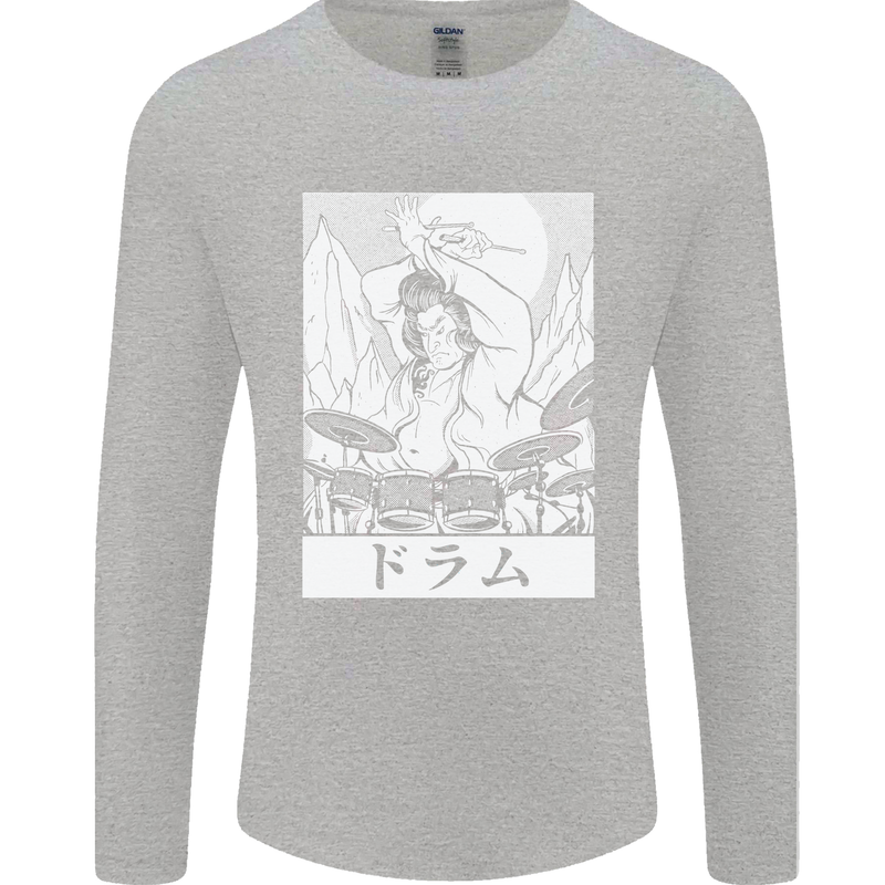 Sumo Wrestler Drummer Drumming Drums Mens Long Sleeve T-Shirt Sports Grey