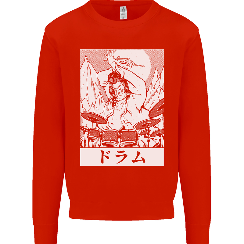 Sumo Wrestler Drummer Drumming Drums Mens Sweatshirt Jumper Bright Red
