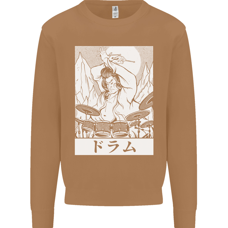 Sumo Wrestler Drummer Drumming Drums Mens Sweatshirt Jumper Caramel Latte