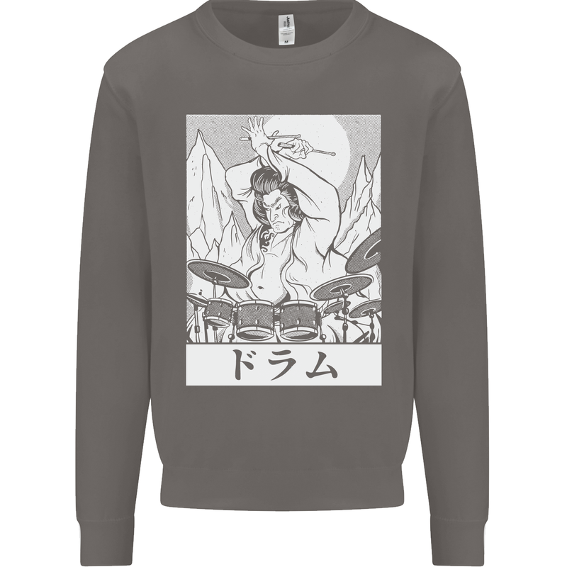 Sumo Wrestler Drummer Drumming Drums Mens Sweatshirt Jumper Charcoal
