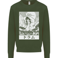 Sumo Wrestler Drummer Drumming Drums Mens Sweatshirt Jumper Forest Green