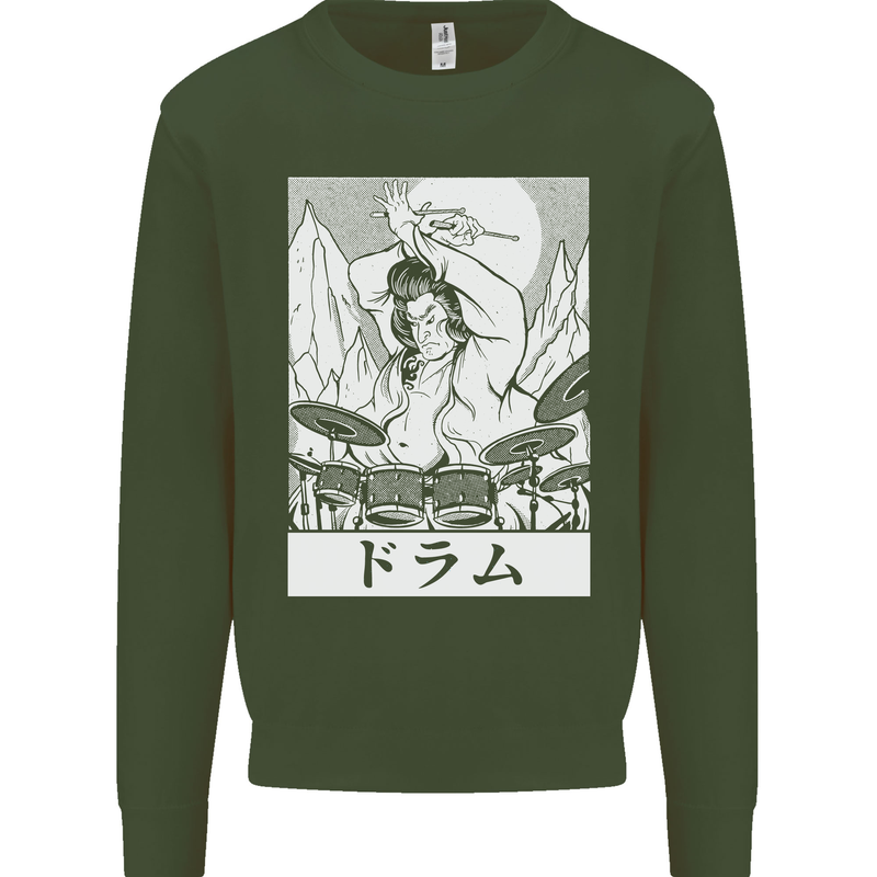 Sumo Wrestler Drummer Drumming Drums Mens Sweatshirt Jumper Forest Green