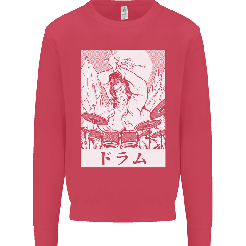 Sumo Wrestler Drummer Drumming Drums Mens Sweatshirt Jumper Heliconia