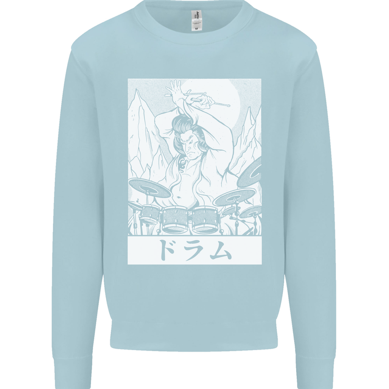Sumo Wrestler Drummer Drumming Drums Mens Sweatshirt Jumper Light Blue