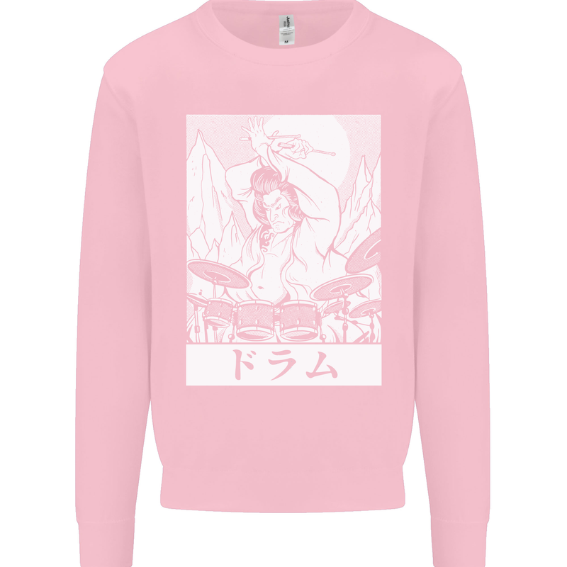 Sumo Wrestler Drummer Drumming Drums Mens Sweatshirt Jumper Light Pink