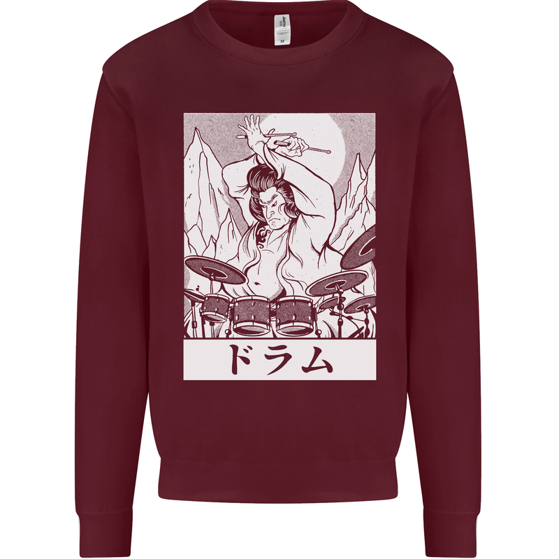Sumo Wrestler Drummer Drumming Drums Mens Sweatshirt Jumper Maroon