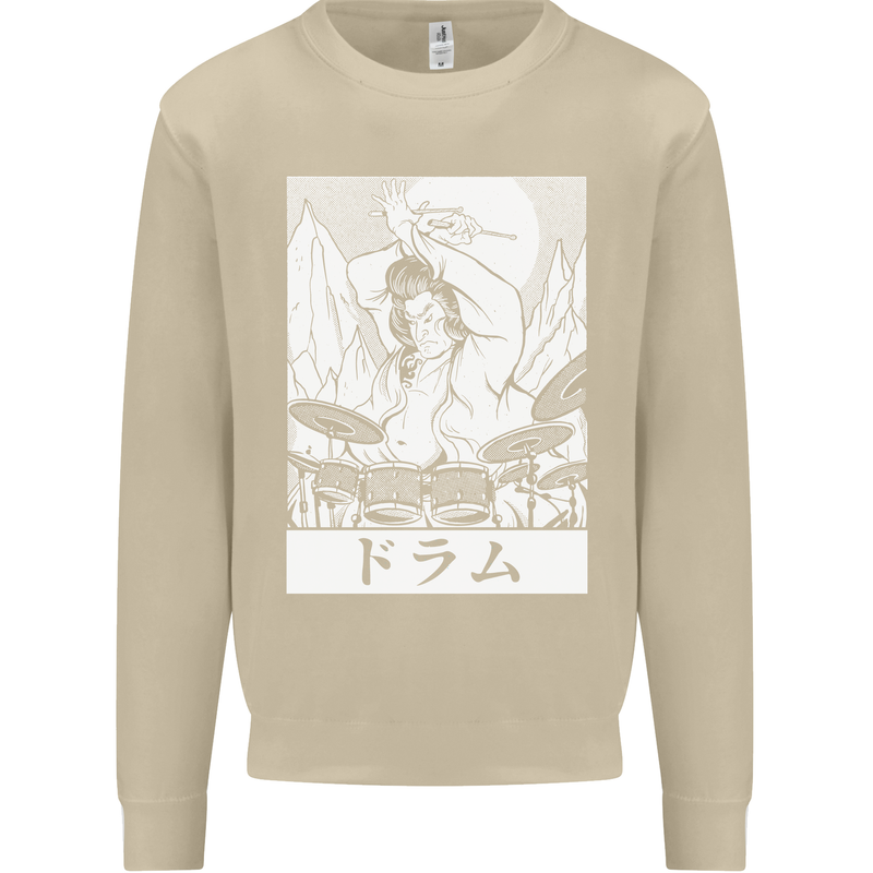 Sumo Wrestler Drummer Drumming Drums Mens Sweatshirt Jumper Sand