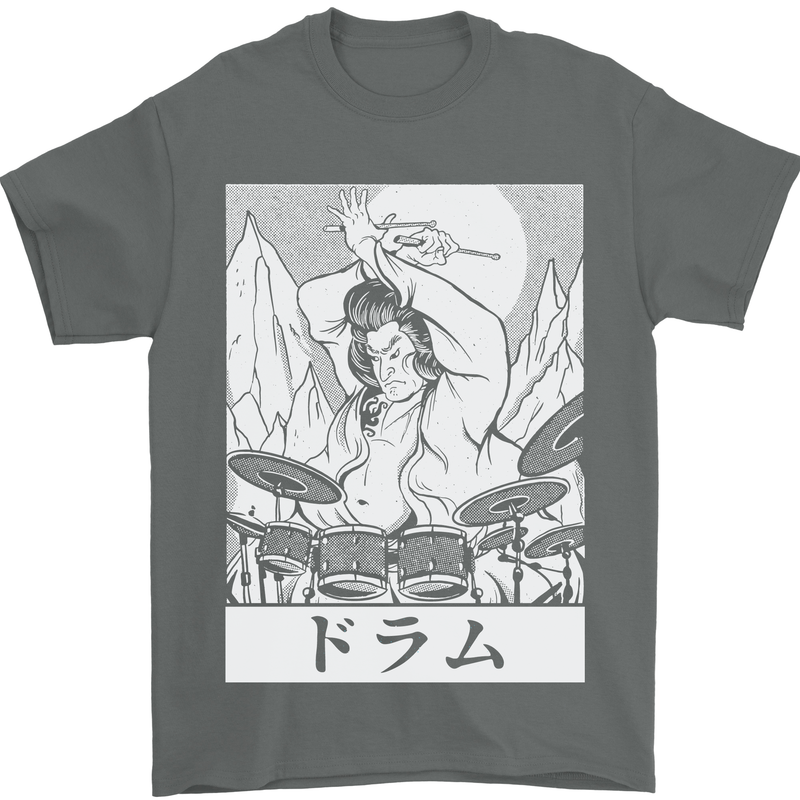 Sumo Wrestler Drummer Drumming Drums Mens T-Shirt Cotton Gildan Charcoal