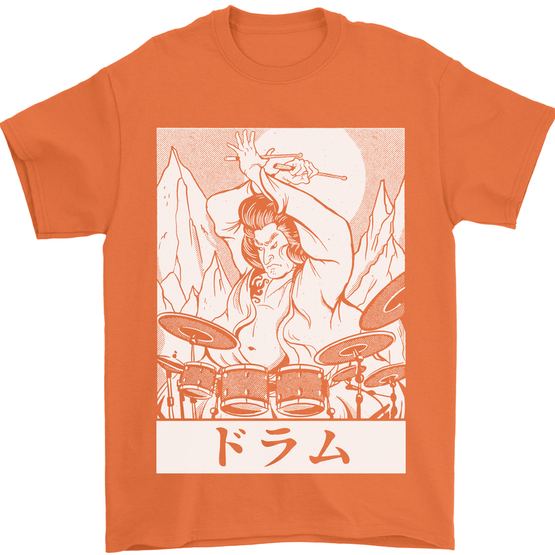 Sumo Wrestler Drummer Drumming Drums Mens T-Shirt Cotton Gildan Orange