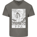 Sumo Wrestler Drummer Drumming Drums Mens V-Neck Cotton T-Shirt Charcoal