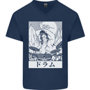 Sumo Wrestler Drummer Drumming Drums Mens V-Neck Cotton T-Shirt Navy Blue