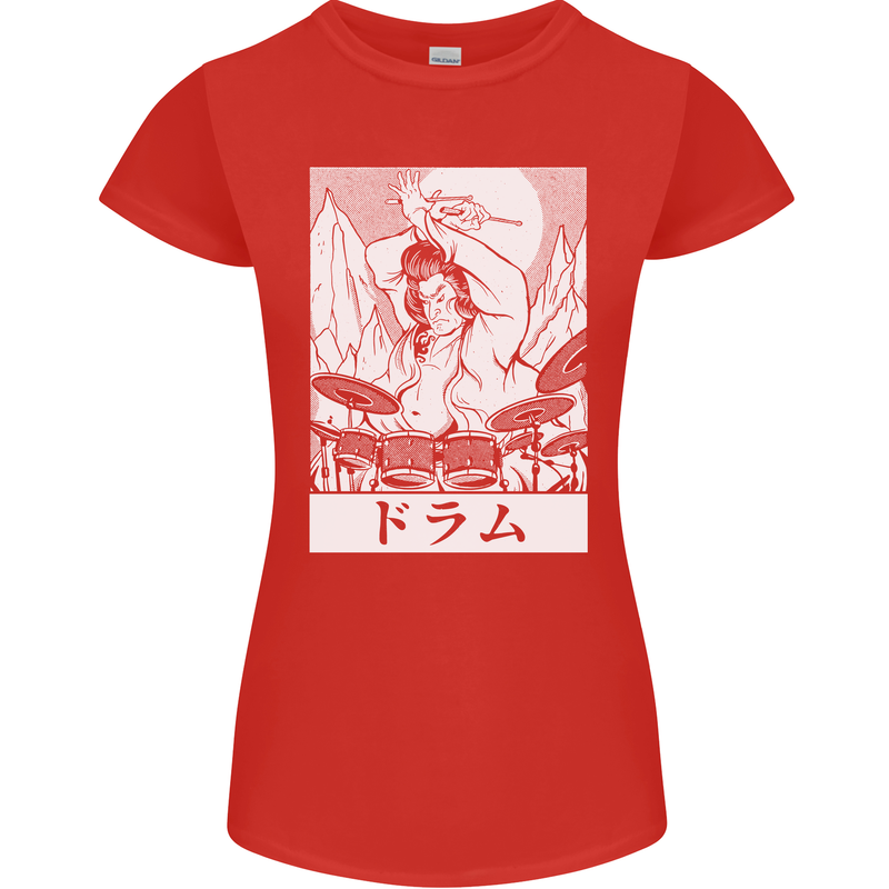 Sumo Wrestler Drummer Drumming Drums Womens Petite Cut T-Shirt Red