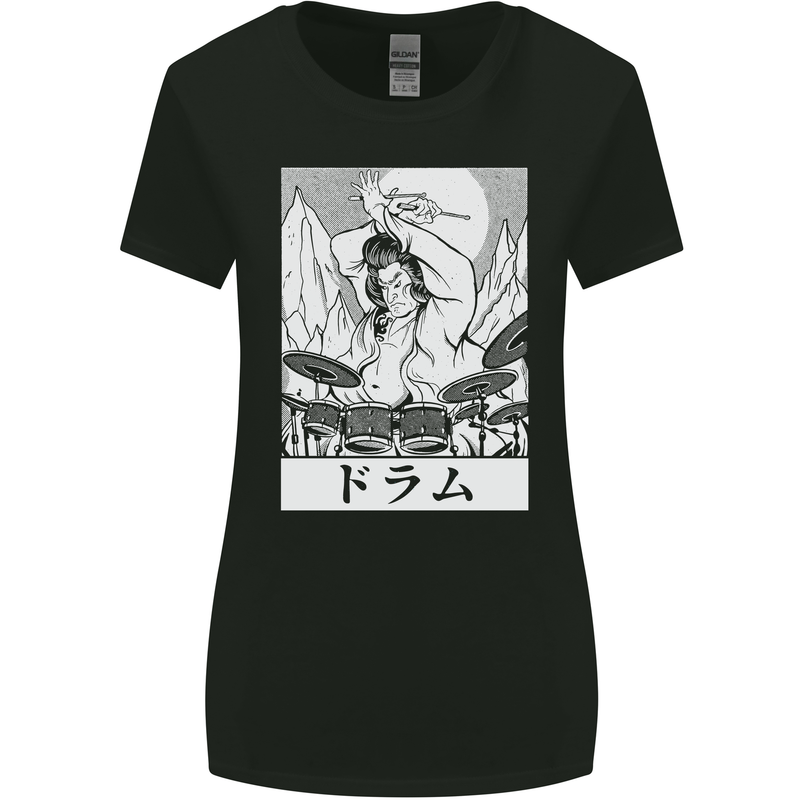 Sumo Wrestler Drummer Drumming Drums Womens Wider Cut T-Shirt Black