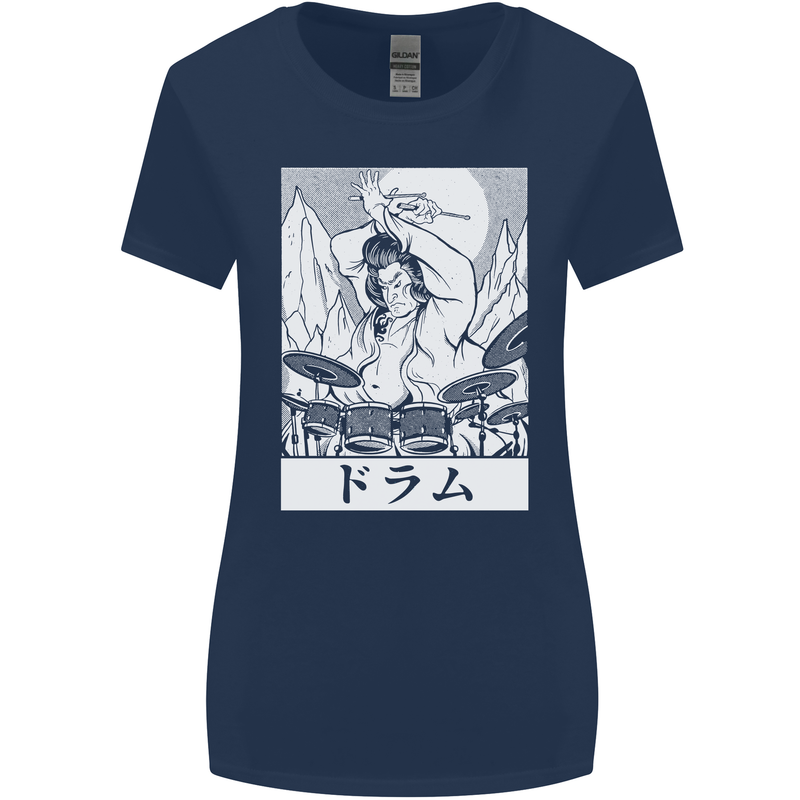Sumo Wrestler Drummer Drumming Drums Womens Wider Cut T-Shirt Navy Blue