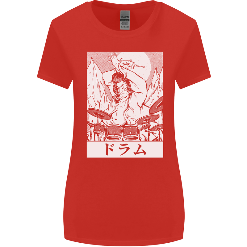 Sumo Wrestler Drummer Drumming Drums Womens Wider Cut T-Shirt Red