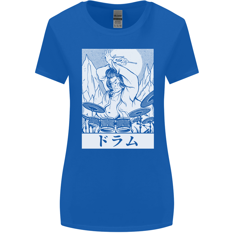 Sumo Wrestler Drummer Drumming Drums Womens Wider Cut T-Shirt Royal Blue