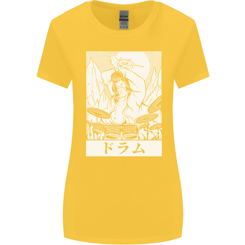 Sumo Wrestler Drummer Drumming Drums Womens Wider Cut T-Shirt Yellow