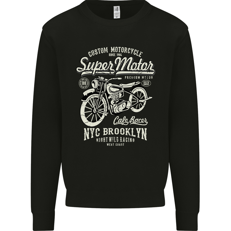 Super Motor Cafe Racer Motorcycle Biker Mens Sweatshirt Jumper Black