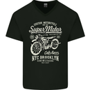 Super Motor Cafe Racer Motorcycle Biker Mens V-Neck Cotton T-Shirt Black