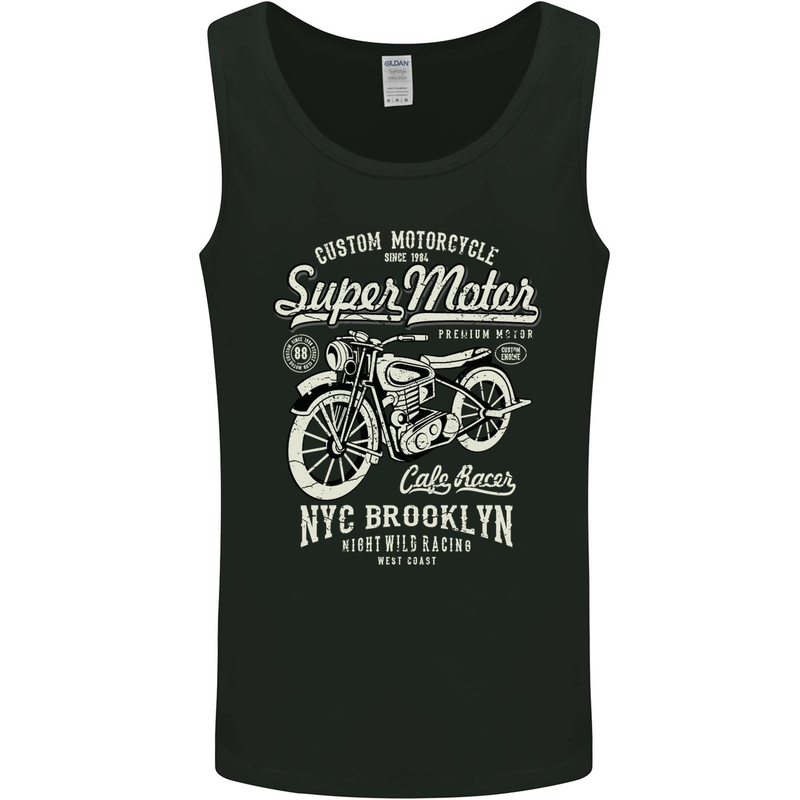 Super Motor Cafe Racer Motorcycle Biker Mens Vest Tank Top Black